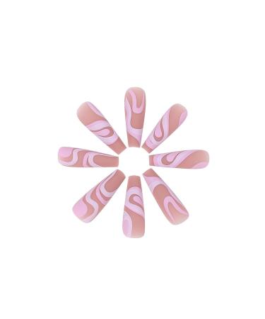 Vatocu Long Pink Matte Coffin Press-On Nails | 24pcs Acrylic Glue-On False Nails for Women & Girls - International Shipping Available - Buy Online on SooperMarket.com