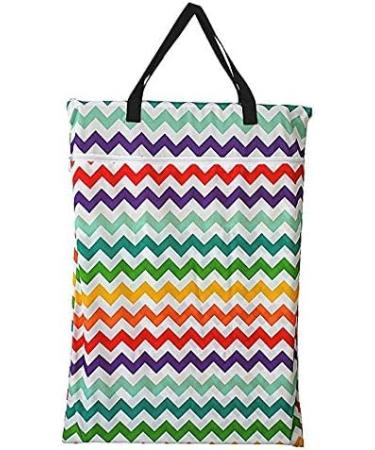 Large Hanging Wet/Dry Cloth Diaper Pail Bag for Reusable Diapers or Laundry (Rainbow Chevron)