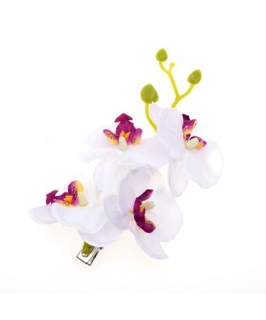 Hawaiian Orchid Flower Hair Clips - 2PCS White Purple Alligator Hairpins for Women Bridal Wedding Decoration - Buy Online on SooperMarket.com