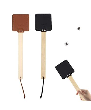 Fly Swatter Fly Swat Fly Swatter Hand 2pcs Pu Fly Swat with Wood Hand Simple Rustic Fly Squatters Manual Fly Bat with Hanging Rope for Indoor Outdoor Mosquito Control 17.40x5.12x4.53 Inch
