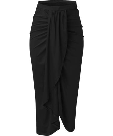 Sanahy Women's Casual Boho Maxi Wrap Skirt in Black | Elastic High Waist | Asymmetrical Slit Design | Perfect for Summer Beach Days - Buy Online on SooperMarket.com