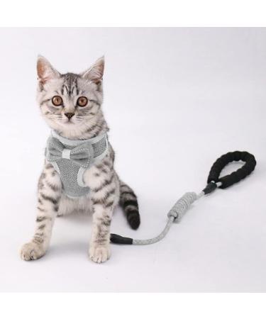 Escape Proof Cat Harness and Lead Set - Adjustable Soft Vest with Breathable Mesh and Cute Bow Design | 45 inch Leash | Gray, for Small to Medium Cats (2.5kg - 10kg) - Buy Online on SooperMarket.com