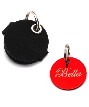 Dog brand pocket with push button engraving |Blue black red yellow |Made of synthetic leather |With a dog brand engraved on both sides |Diameter approx. 30mm |Space for the control brand (red)