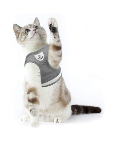 Supet Cat Harness and Leash Set for Walking Escape Proof with 2-in-1 Leash and Car Seat Belt Adjustable Harness for Cats Soft Mesh Cat Vest with Reflective Strap for Kitten Rabbit Puppy Small (Chest: 26-32cm) Grey