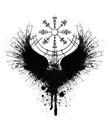 Dopetattoo 6 Sheets Temporary Tattoo Helm of Awe Viking Symbol Viking Fake Tattoos Norse Wing Tattoos Neck Chest for Women Men Adults(No more Sticky) 3.7x3.7 5