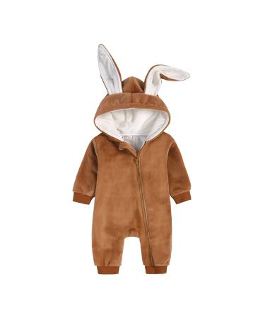 Kids Tales Newborn Baby Winter Warm Outfits Cute Rabbit Ear Hooded Zipper Romper 12-18 Months Thick Fleece 02