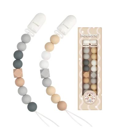 Kowlone Dummy Clips Boys Girls Soother Pacifier Chain Holder for Baby Unisex Newborn Dummies(Grey Beige)