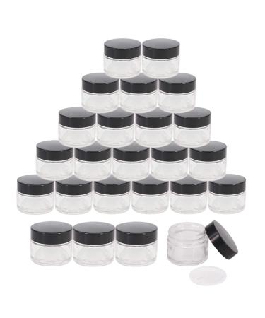 BPFY 24 Pack 2 oz Round Clear Glass Cosmetic Jars with Inner Liners and Black Lids Travel Jars Refillable Containers for Makeup Cream Lotion Sugar Scrubs Eye Shadow Slime Paint Jewelry 2oz Clear