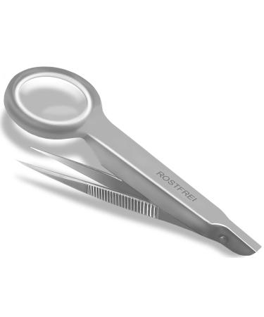 Tweezers with a magnifying glass point made of stainless steel
