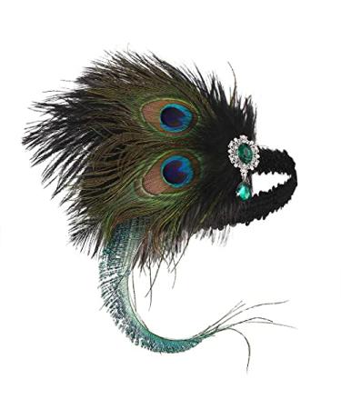GENBREE 1920s Flapper Headband Peacock Feather Headpiece Sequined Showgirl Headpieces Gatsby Accessories for Women Pattern 1