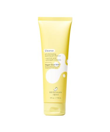 Beekman 1802 Foaming Gel Oil-Eliminating Face Cleanser - Non-Comedogenic - 4.0 fl oz - Controls Oil - With BioMilk Succinic Acid & Pineapple Ceramide - Good for Sensitive Skin