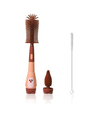LVJKES bottle brush three-in-one set of bottle Baby straw brush pacifier brush small penguin silicone bottle brushes for cleaning suitable for all types of bottles and cups (red) red medium