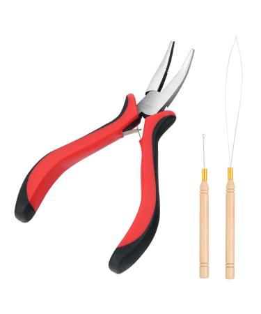 Vlasy Hair Extensions Tools Kit Professional Tools With Hair Extension Pliers Loop Needle Threader and Pulling Hook Needle for Nano Beads and Microlink Beads 3 Pcs Hair Pliers Set