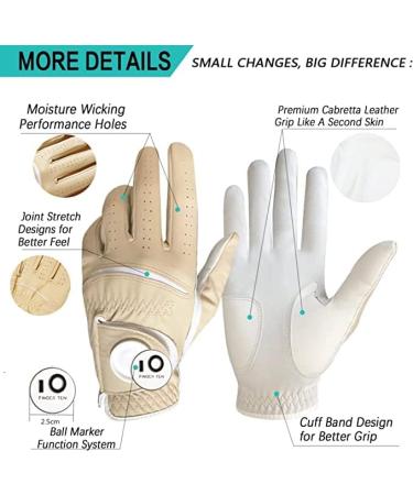 Finger Ten Men's Golf Gloves - All-Weather Leather with Ball Marker Left & Right Options | 1-Piece Khaki - Buy Online on SooperMarket.com