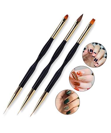 FULINJOY 3 Pcs Dual End Nail Drawing Pen Set - Nail Art Brush for Acrylic, Round & Flat Painting, Liner Tools - Buy Online on SooperMarket.com