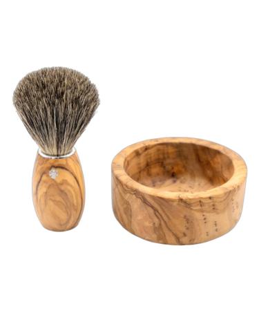 Dovo Premium Razor brush set - natural hair brush made of pure roof hair & olive wood soap shell - men's gift set - classic wet shaving