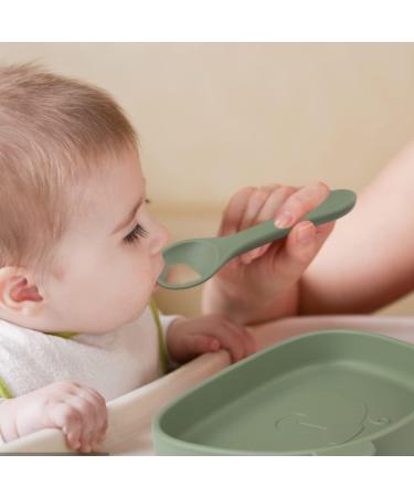Qshare Suction Baby Plate and Bowl Set | Fork Spoon | Silicone Feeding Supplies for Toddler Self-Feeding | BPA-Free | Bears-Green - Buy Online on SooperMarket.com