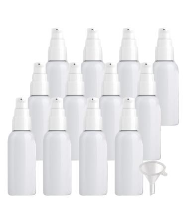 ZEOABSY 12 Pieces 50 ml White Lotion Bottles with White Pump 50ml Empty PET Plastic Lotion Pump Bottle Cosmetic Gel Travel Container for Cosmetic Make up Cleaning + 2 x Funnel White 50 ml