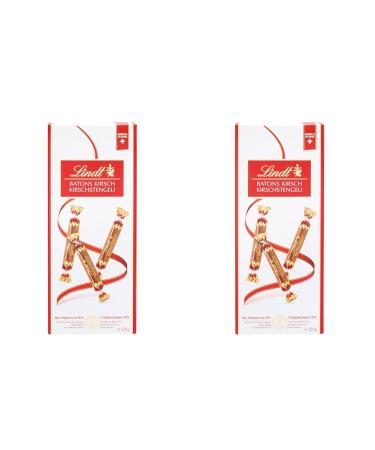 Lindt chocolate batons cherry geli |125 G |16 whole milk chocolate lines filled with liquid Swiss cherry slic (Praline gift with alcohol |Chocolate gift (pack of 2) 125 g (pack with 2)