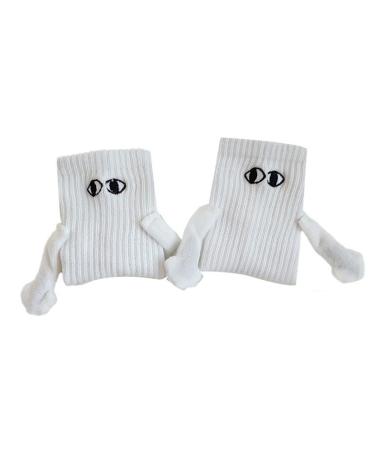 Magnetic Suction 3D Doll Couple Socks Cute Doll Couple Sock Holding Hands Sock for Couple Novelty Socks for Women Men 1 Pair White
