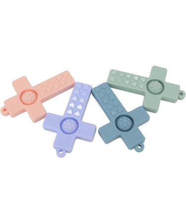 Hztyyier 4 PCS Baby Teether Set - Cross Design Silicone Chew Toys with Lanyard | Perfect Newborn Gift - International Shipping Available - Buy Online on SooperMarket.com