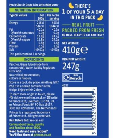 Princes Peach Slices with Juice 410g - Buy Online on SooperMarket.com