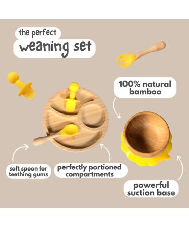 Bamboo Baby Weaning Set - Suction Bowl, Plate, Spoon & Fork in Yellow - Buy Online on SooperMarket.com