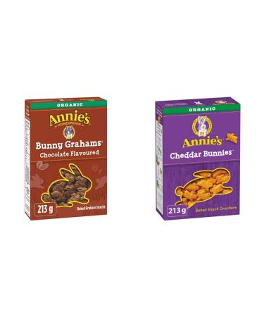 Annie's Homegrown Organic Chocolate Bunny Grahams 213 Grams & Organic Cheddar Bunnies Baked Snack Crackers 213 Grams