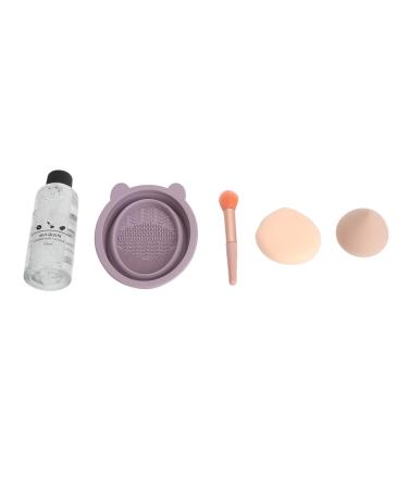 Makeup Brush Cleaner Kit 5 Pieces Textured Multifunctional Residue Removal Purple Makeup Brush Scrubber with Cosmetic Brush for Daily Use