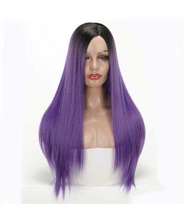 SHIYID Black Purple Green Wig Long Straight Wigs Synthetic Wigs For Black Women Chemical Fiber Wig