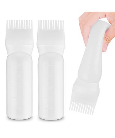 WLLHYF 2 Pack Root Comb Applicator Bottle 6 Ounce Hair Dye Bottle Brush Hair Oil Squeeze Bottles Plastic Hair Root Comb Color Applicator with Graduated Scale (White)