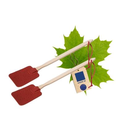 2x Hofmeister fly collapse made of maple and leather red and shape -stable fly blatf mosquito bats clapping for flying and insects catch 46 cm red/nature 2
