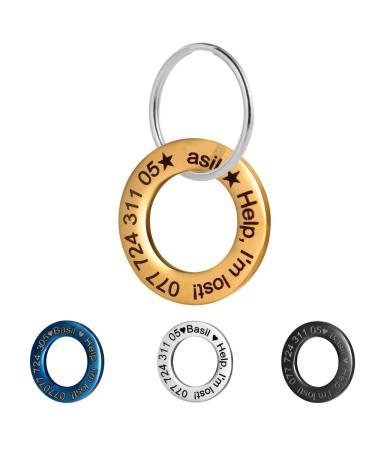 LYL Dog Tag for Stainless Steel with Deep Engraving Front and Back Ring Shape (Gold M) Gold M