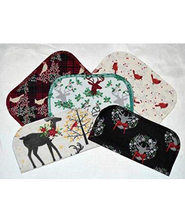 1 Ply Printed Flannel Little Wipes 8x8 Inches Set of 5 Birds Berries and Bucks