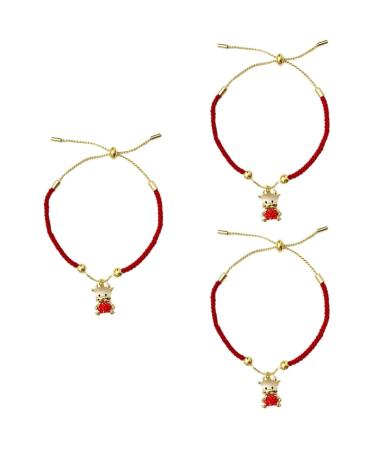 ABOOFAN 3 Pcs Zodiac Ox Bracelet Chinese Zodiac Bracelet Charms Bracelets Feng Shui Natal Year Chinese Zodiac Figurines Chinese Bracelet Ox Year Bracelet Alloy Adjustable Decorations