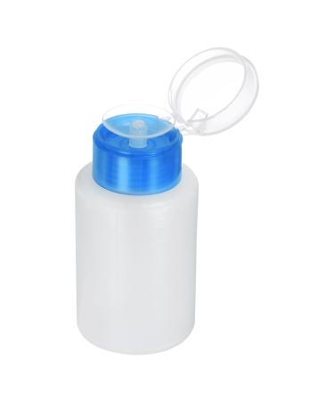 sourcing map Solvent Alcohol Dispensers 180ml(6.1oz) Straight Push Down Liquid Dispenser Pump with Sealing Stainless Steel Lid for Acetone Cleanser Polish Remover Blue Straight Blue