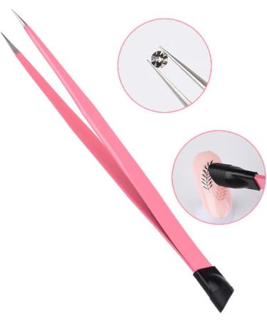 Nail Tweezers Double Sided Nail Art Sticker Silicone Press Rhinestone Picker Nippers Pink Brushes - Buy Online on SooperMarket.com