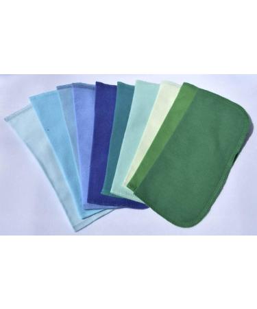 2 Ply Solid Flannel 8x8 Inches Set of 10 Blues and Greens