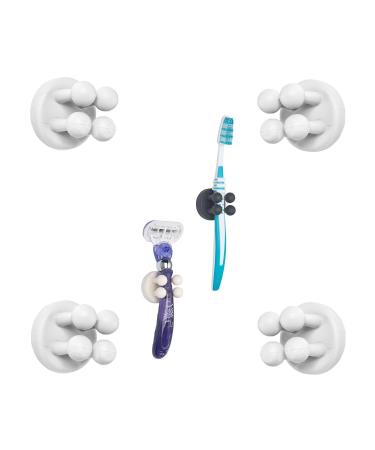 Tecbull Funny Hooks toothbrush holder razor holder shower razor bracket without drilling toothbrush bracket Self -adhesive clamping holder for toothbrushes (4x white gray+4x -replacement glue pad) TB -exclusive - 4x white gray