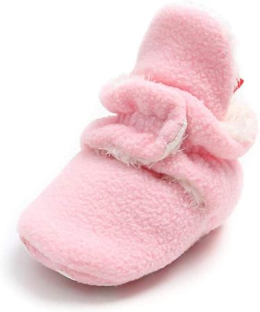 TMEOG Baby Booties Slippers Infant Boots Newborn First Walking Shoes Baby Winter Sock Crib Shoes for Boys Girls 0-18Months 0-6 Months B Pink Furry