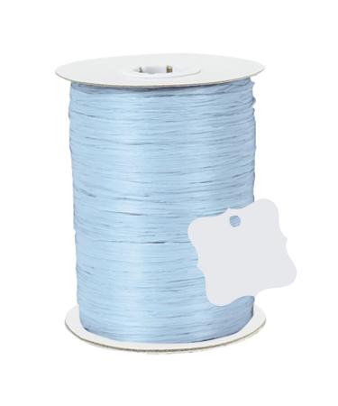 Paper Light Blue Gift Wrap Packaging Raffia Ribbon with Contoured Novelty Gift Tags