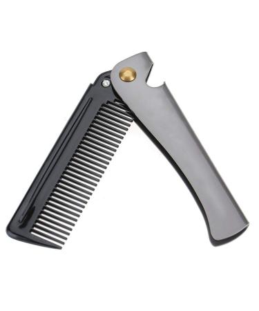 Folding Beard Comb Stainless Steel Round Comb Teeth Beard Comb Folding Pocket Moustache Shaping Comb for Household Barber Salon(2#)