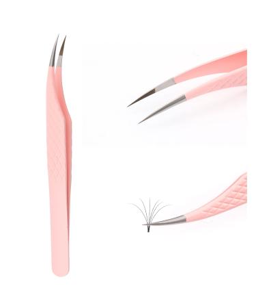 FADLASH Eyelash Extension Tweezers Fiber Tip Slight Curved Tweezers for Lash Extensions Dolphin-Shaped Tweezers Professional Use Pink Lash Tweezers Fiber Tip Dolphin-shaped Tweezer