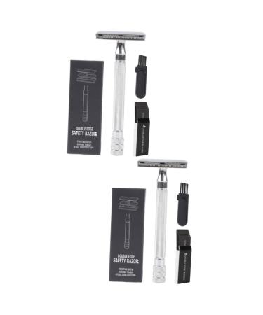 Beavorty 2 sets of manual razor Small wallet organizer travel bottles made of silicone razor from metal bare razor hair razing razor blade double-sided man