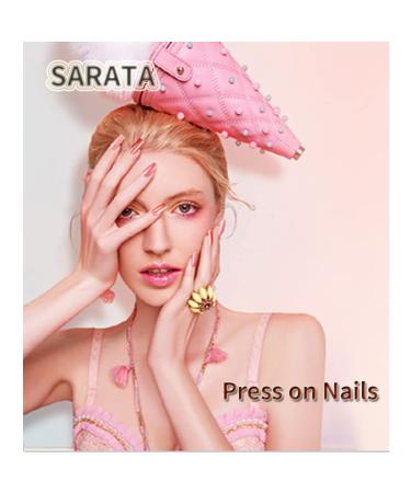 24PCS Glossy French Tip Press-On Acrylic Nails Set - Nude Pink Short Coffin Style with Glue | Full Cover Stick-On False Nails for Women and Girls - Buy Online on SooperMarket.com