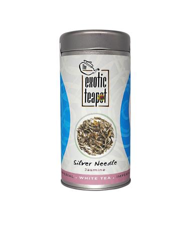 The Exotic Teapot - Jasmine Silver Needle White Tea Large 100g Tin Imperial Fujian Tea Naturally Scented with Jasmine flowers 100 g (Pack of 1)