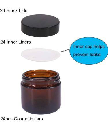 BPFY 24 Pack 2 oz Round Amber Glass Cosmetic Jars with Inner Liners and Black Lids Travel Jars Refillable Containers for Makeup Cream Lotion Sugar Scrubs Eye Shadow Slime Paint Jewelry 2oz Amber - Buy Online on SooperMarket.com