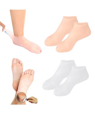 2 pairs of moisturizing socks silicone silicone pedicure socks anti-slip silicone socks for feet soft and moisturizing silicone socks women for dry and cracked foot+skin color