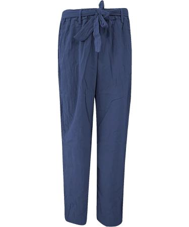 LAIJOJIO Women's Linen Pants - Lightweight Casual Drawstring Elastic Waist Wide Leg Trousers with Pockets (Dark Blue, Small) - Buy Online on SooperMarket.com