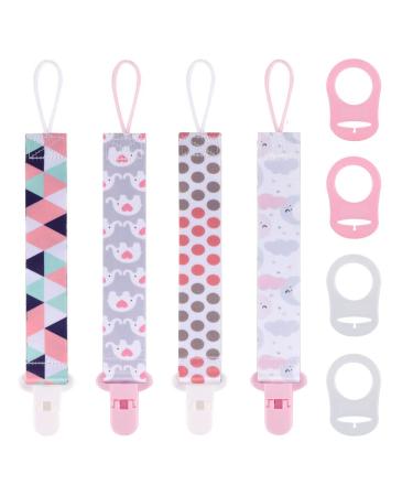 8 Pcs Dummy Clips Girls with Adapters Silicone Button Ring Pacifier Holder Leashes Adapters Fits All Pacifiers for Baby Teething Toys Baby Shower
